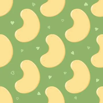 Cashew nut seamless pattern with hearts on green Stock Illustration