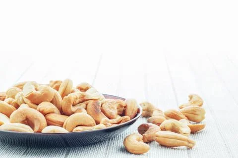 Cashew nut on tablecloth. Stock Photos