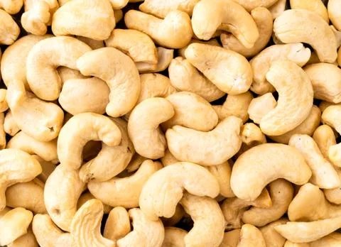 Cashew nuts background. The view of the top. Stock Photos