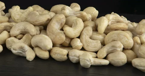 Cashew nuts. Horizontal and smooth movement of the motorized slider Stock Footage 108387243