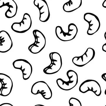 Cashew Nuts Seamless. Doodle Style Vector Design, Isolated on White Background. Stock Illustration