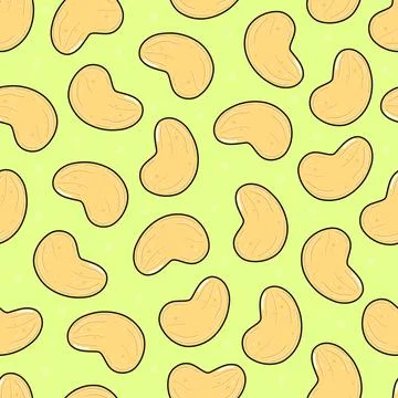 Cashew nuts seamless pattern on a light green background Illustrazione stock