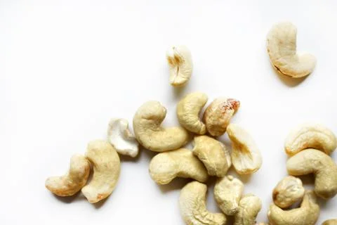 Cashew nuts on a white background close-up. Stock Photos