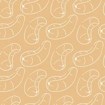 Cashew seamless pattern in line art style on beige background. Hand drawn design Stock Illustration