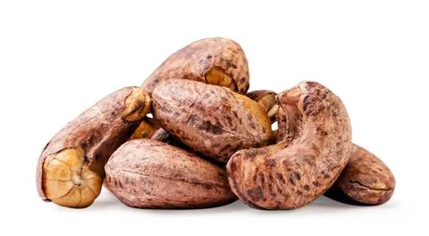 Cashew in the shell on a white background. Isolated Stock Photos