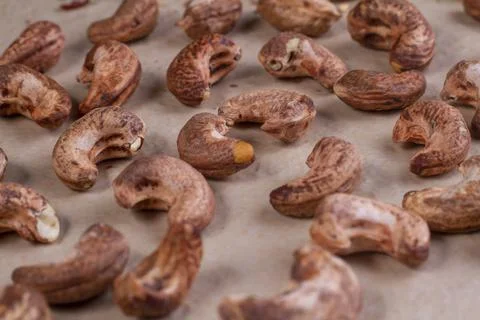 Cashews isolated on light background. Flat lay Foto stock