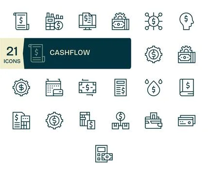 Cashflow Exclusive Vector Set featuring 25 Regular Line Pixel Aligned 64x64.. Stock Illustration