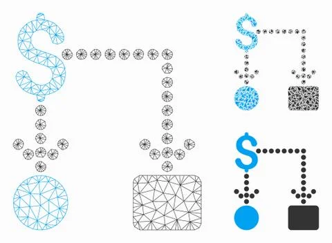 Cashflow Vector Mesh Wire Frame Model and Triangle Mosaic Icon Stock Illustration