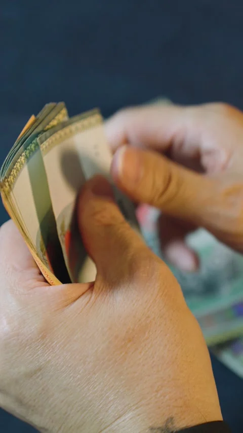 Cashier counting malaysian ringgit banknotes Stock Footage 294285469