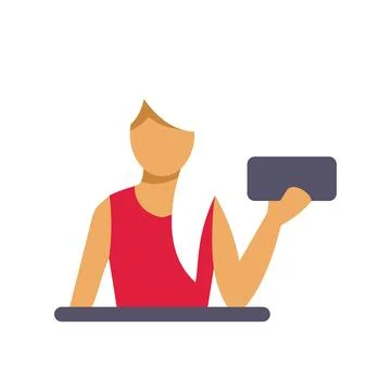 Cashier holding card reader processing payment at checkout counter Stock Illustration