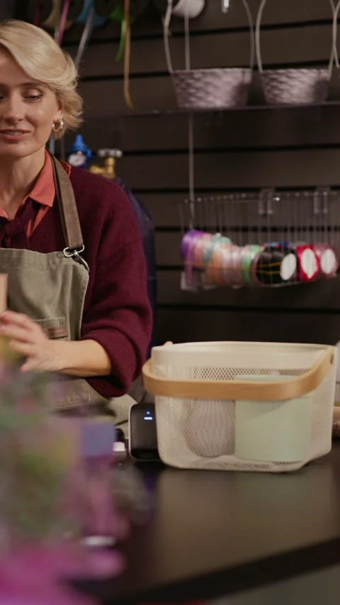 Cashier Processing Purchase of Client in Gift Store Stock Footage 321339199