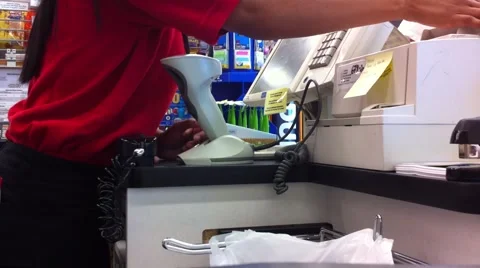 Cashier Running Credit Card Stock Footage