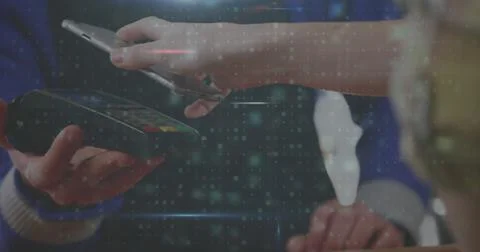 Cashier scanning a bar code from a phone 4k Stock Photos