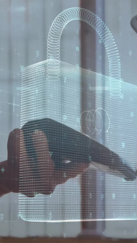 Cashier scanning a code on customer phone 4k Stock Footage 323898376