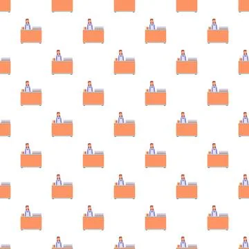 Cashier at service counter seamless pattern background Stock Illustration