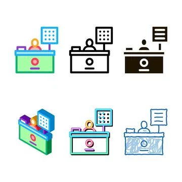 Cashier table pack icon vector outline Stock Illustration