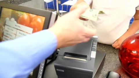 Cashier Taking Money Stock Footage