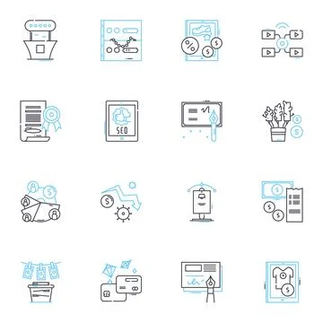 Cashless commerce linear icons set. Contactless, Digital, Mobile, E-payment Stock Illustration