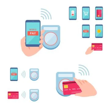 Cashless flat paying card reader Stock Illustration
