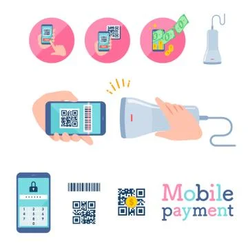 Cashless flat QR code payment Stock Illustration