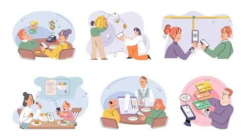 Cashless. Mobile banking apps often include features for making cashless Stock Illustration