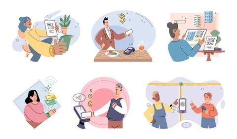Cashless. Mobile wallets provide secure way to store payment information for Ilustração Stock