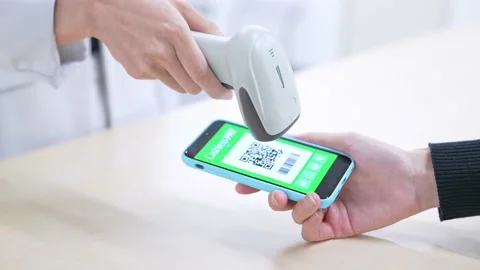 Cashless payment concept. Payment with smartphone app. QR code. Stock Footage 144458432