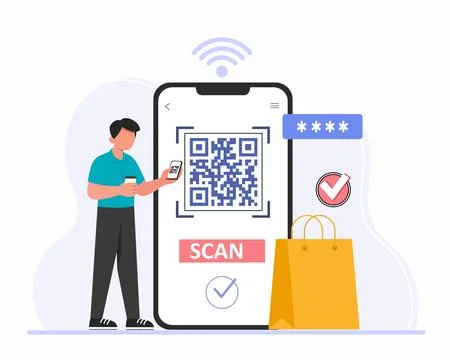 Cashless payment system or scan qr code for online shopping digital banking serv Stock-Illustration
