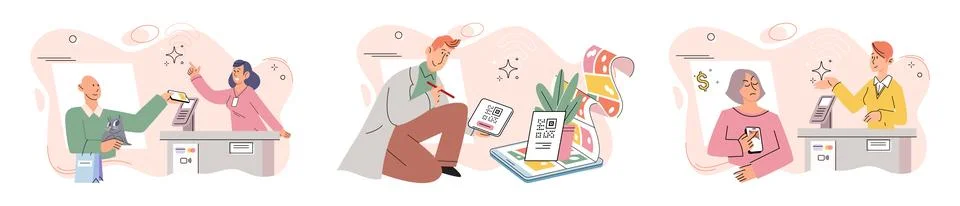 Cashless. Touchless payment methods are compatible with wide range of devices Stock Illustration