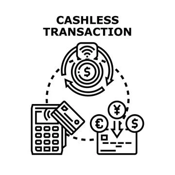Cashless transaction process with digital money exchange Stock Illustration