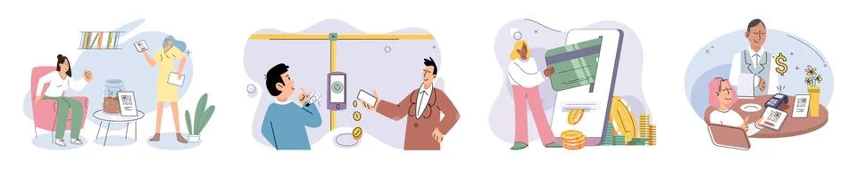 Cashless. Wireless payment systems utilize encryption technology to ensure Stock Illustration