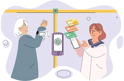 Cashless. Wireless payment systems utilize encryption technology to ensure Illustrazione stock