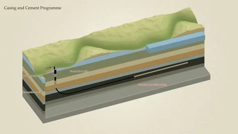Casing Cement Programme Aquifer Protection Shale Oil Well Integrity Block Vídeos de archivo 344246160