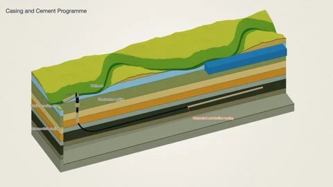 Casing Cement Programme Aquifer Protection Shale Oil Well Integrity Block Vídeos de archivo 344527386