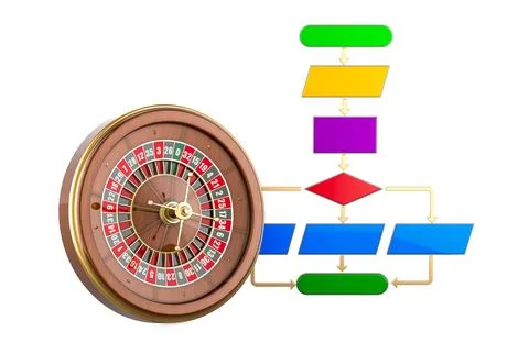 Casino algorithm, concept. Algorithm with casino roulette, 3D rendering Stock Illustration