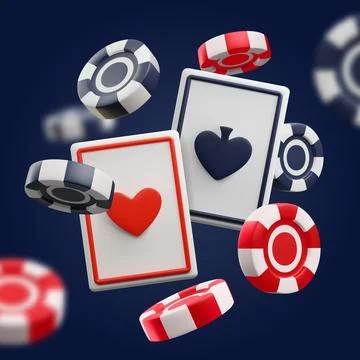 Casino and gambling elements floating, cartoon 3d vector illustration on dark Stock Illustration