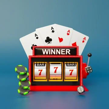 Casino background. Slots machine, playing cards, poker chips and dices Stock Illustration
