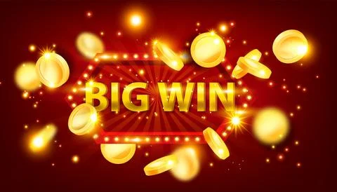 Casino big win banner, vector jackpot game prize sign, golden coin Illustrazione stock