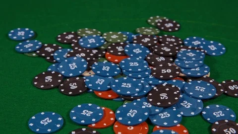 Casino, cards falling on the chips Stock Footage 70445593