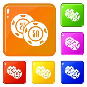 Casino chip icons set vector color Stock Illustration