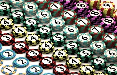 Casino chip stacked in pattern of quantity order 库存插图