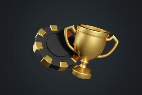 Casino chips and trophy cup on a black background Stock Illustration