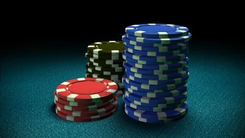 Casino chips on blue table Stock Illustration