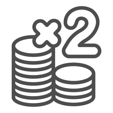 Casino chips, double bet, stack of coins line icon, gamblimg concept, poker Stock Illustration