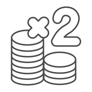 Casino chips, double bet, stack of coins thin line icon, gamblimg concept, poker Illustrazione stock