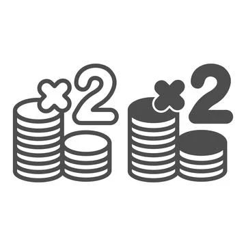 Casino chips, double bet, stack of coins line and solid icon, gamblimg concept Illustrazione stock