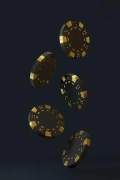 Casino chips falling on the black background Stock Illustration