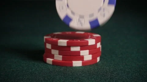 Casino chips falling onto pile, slow motion Video stock 61815363