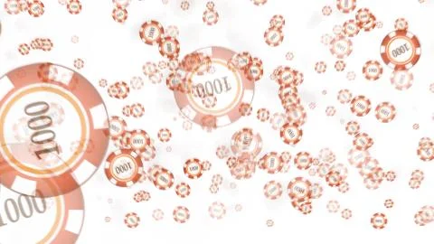 Casino chips fly apart from the explosion to the sides, on a white background Stock Illustration