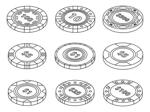 Casino chips icons set vector outine Stock Illustration